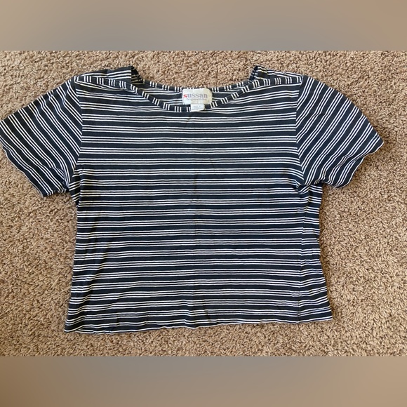 Vintage 90s Striped Cropped Tee - Size L - Picture 4 of 6